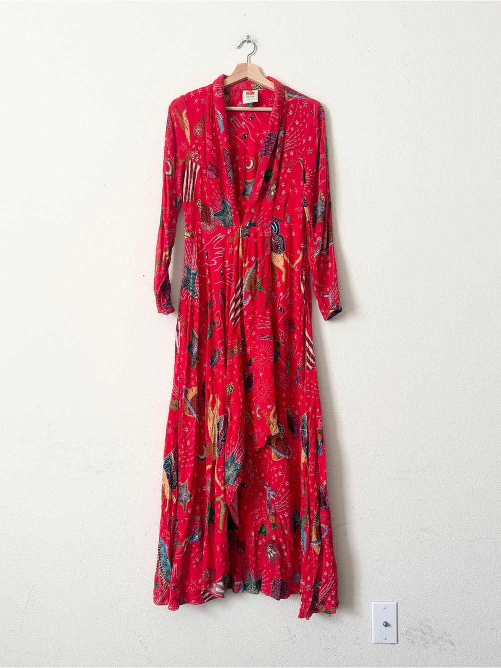 Farm Rio MEDIUM Carnival long sleeve draped maxi dress in red - Picture 4 of 10